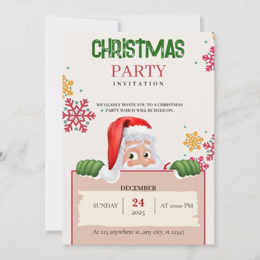 Minimalist Red & Green Christmas Party Invitation  招待状 (正面)