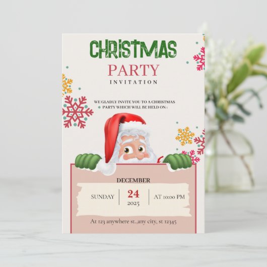 Minimalist Red & Green Christmas Party Invitation  招待状 (スタンド正面)
