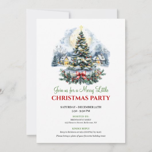 Minimalist Red Green Christmas Scene Digital  招待状 (正面)