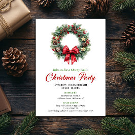 Minimalist Red Green Christmas Wreath Party Card 招待状