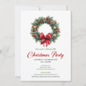 Minimalist Red Green Christmas Wreath Party Card 招待状 (正面)