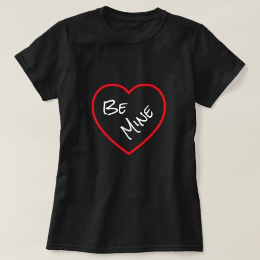 Minimalist Red Heart Be Mine Valentine's Day Black Tシャツ (デザイン正面)