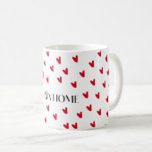 Minimalist Red Hearts Pattern Mug | Cute Romantic コーヒーマグカップ (正面右)