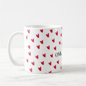 Minimalist Red Hearts Pattern Mug | Cute Romantic コーヒーマグカップ (左)