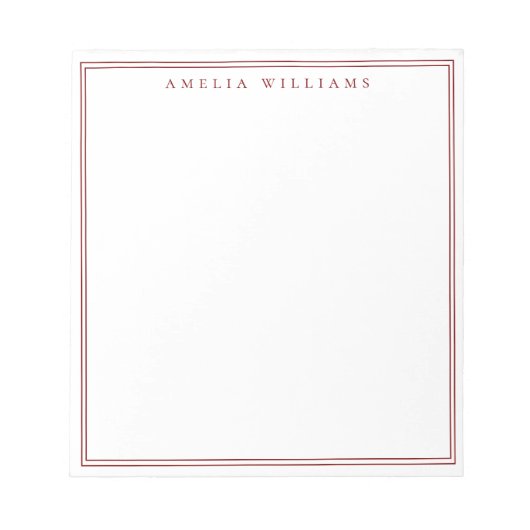 Minimalist Red Monogram Two Border ノートパッド (正面)