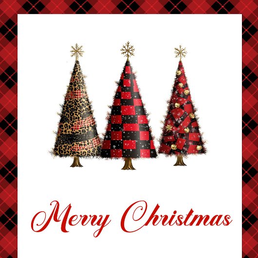 Minimalist Red Plaid Christmas Tree Holiday  シーズンカード