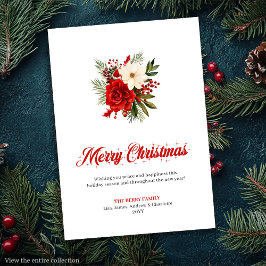 Minimalist Red Poinsettia Stylish Greeting Card シーズンカード