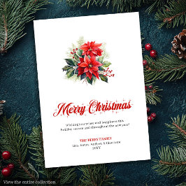Minimalist Red Poinsettia Stylish Greeting Card シーズンカード