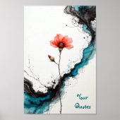 Minimalist Red Poppy Ink Art Print ポスター (正面)