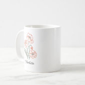 Minimalist Red Poppy Line Art Custom Name Mug コーヒーマグカップ (正面左)