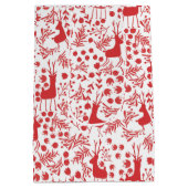Minimalist Red Reindeer, Foliage Christmas Pattern ミディアムペーパーバッグ (裏面)