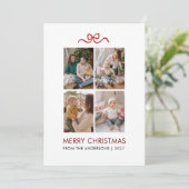 Minimalist Red Ribbon 4 Photo Merry Christmas シーズンカード (スタンド正面)
