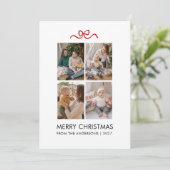 Minimalist Red Ribbon 4 Photo Merry Christmas シーズンカード (スタンド正面)