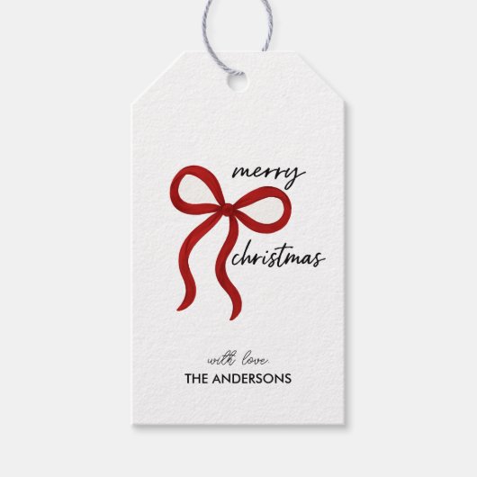 Minimalist Red Ribbon Bow Merry Christmas  ギフトタグ (正面)