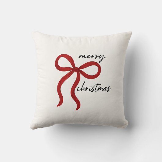 Minimalist Red Ribbon Bow Merry Christmas  クッション (裏面)