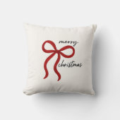 Minimalist Red Ribbon Bow Merry Christmas  クッション (正面)