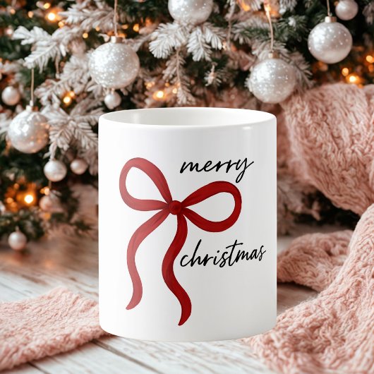 Minimalist Red Ribbon Bow Merry Christmas  コーヒーマグカップ