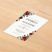 Minimalist Red Rose Elegant Floral Classic Rose アクリル招待状 (レイダウン)
