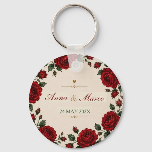 Minimalist Red Rose Elegant Floral Classic Rose キーホルダー (裏面)