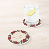 Minimalist Red Rose Elegant Floral Classic Rose コースター (側面)