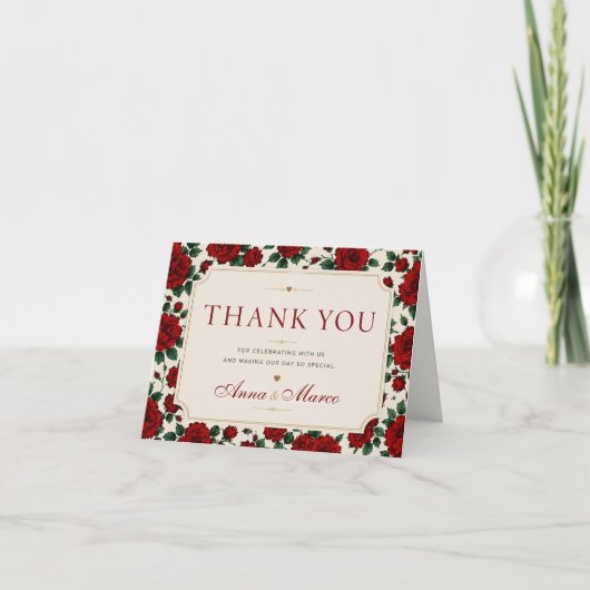 Minimalist Red Rose Elegant Floral Classic Rose サンキューカード (正面)