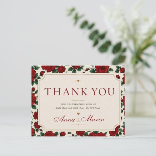 Minimalist Red Rose Elegant Floral Classic Rose シーズンポストカード (スタンド正面)
