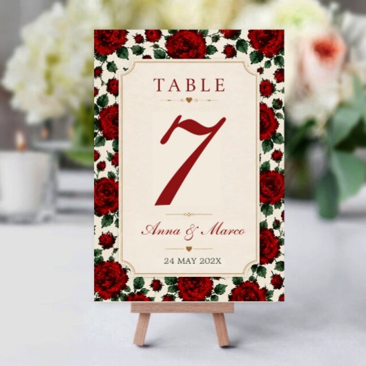 Minimalist Red Rose Elegant Floral Classic Rose テーブルナンバー