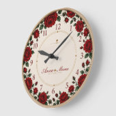 Minimalist Red Rose Elegant Floral Classic Rose ラージ壁時計 (傾斜)
