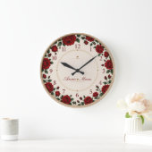 Minimalist Red Rose Elegant Floral Classic Rose ラージ壁時計 (ホーム)