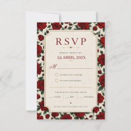Minimalist Red Rose Elegant Floral Classic Rose 出欠カード