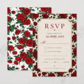 Minimalist Red Rose Elegant Floral Classic Rose 出欠カード (正面/裏面)