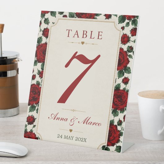 Minimalist Red Rose Elegant Floral Classic Rose 台座サイン (インサイチュ)