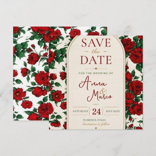 Minimalist Red Rose Elegant Floral Classic Rose 招待状 (正面/裏面)