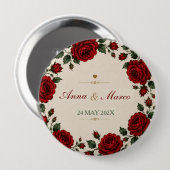 Minimalist Red Rose Elegant Floral Classic Rose 缶バッジ (正面&裏面)