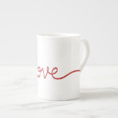Minimalist Red Script Love Continuous Line Art ボーンチャイナマグカップ (正面右)