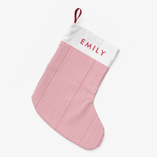 Minimalist Red Stripes Personalized Name  スモールクリスマスストッキング (正面 (吊り時))