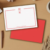 Minimalist Red Two Border Monogram Note Card ノートカード