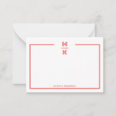 Minimalist Red Two Border Monogram Note Card ノートカード (正面)