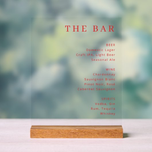 Minimalist Red Typographic Bar Menu アクリルサイン (ニュートラル)