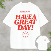 Minimalist Red Typography Shirt with Smiley Face Tシャツ