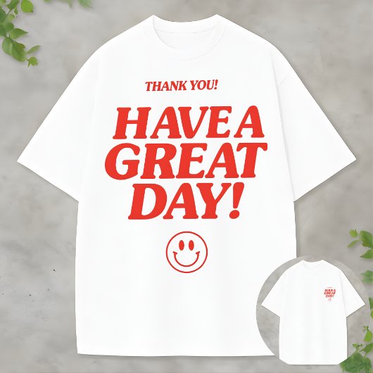 Minimalist Red Typography Shirt with Smiley Face Tシャツ