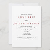 Minimalist Red Wedding Invitation with a photo 招待状 (裏面)