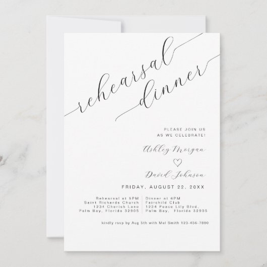 Minimalist Rehearsal Dinner Script Style 招待状 (正面)