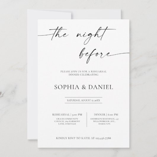 Minimalist Rehearsal Dinner The Night Before 招待状 (裏面)