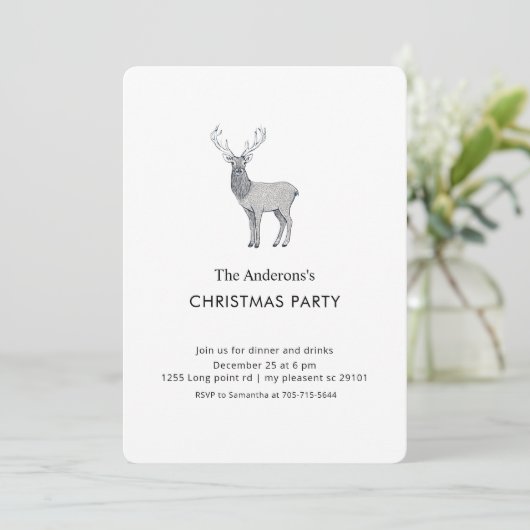 Minimalist Reindeer Christmas Party 招待状 (スタンド正面)
