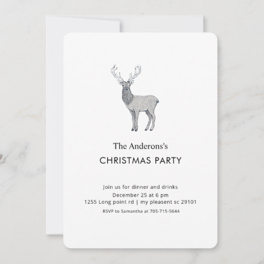 Minimalist Reindeer Christmas Party 招待状 (正面)
