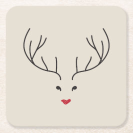 minimalist reindeer face スクエアペーパーコースター