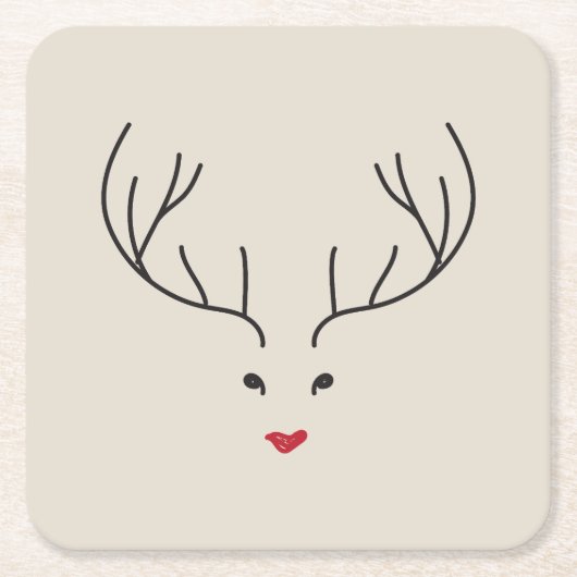 minimalist reindeer face スクエアペーパーコースター (正面)
