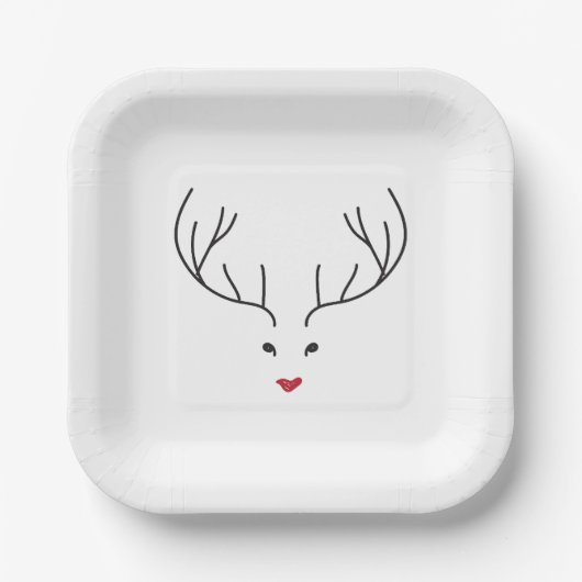minimalist reindeer face ペーパープレート (正面)