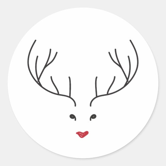 minimalist reindeer face ラウンドシール (正面)